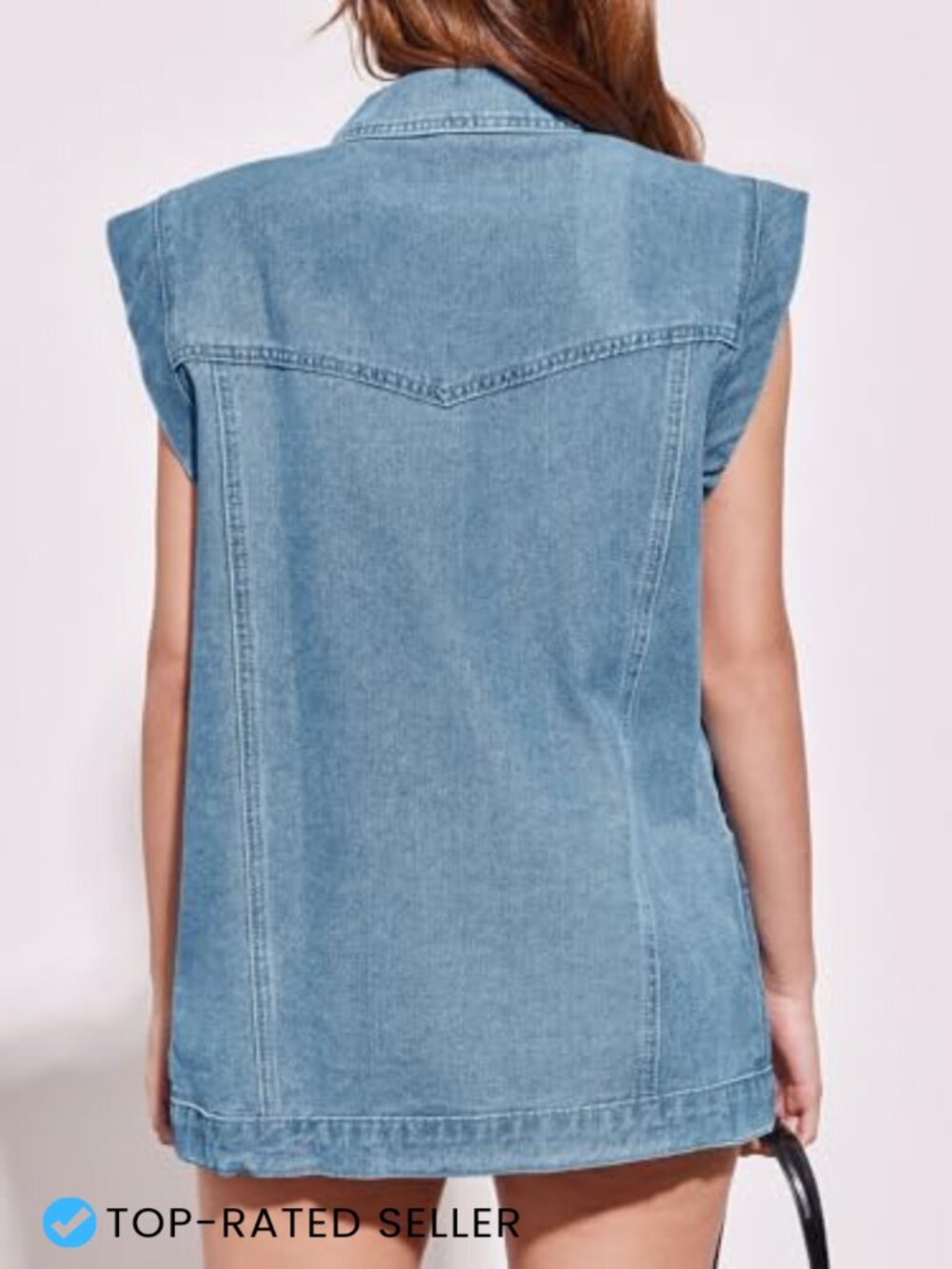 Oversized Sleeveless Denim Vest Classic Button Down Casual Utility Lapel Jean - Picture 3 of 7